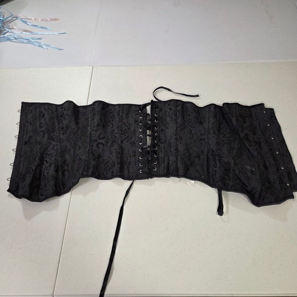 Black Damask Jacquard Lace Up Underbust Corset Belt 2XL Gothic Renaissance